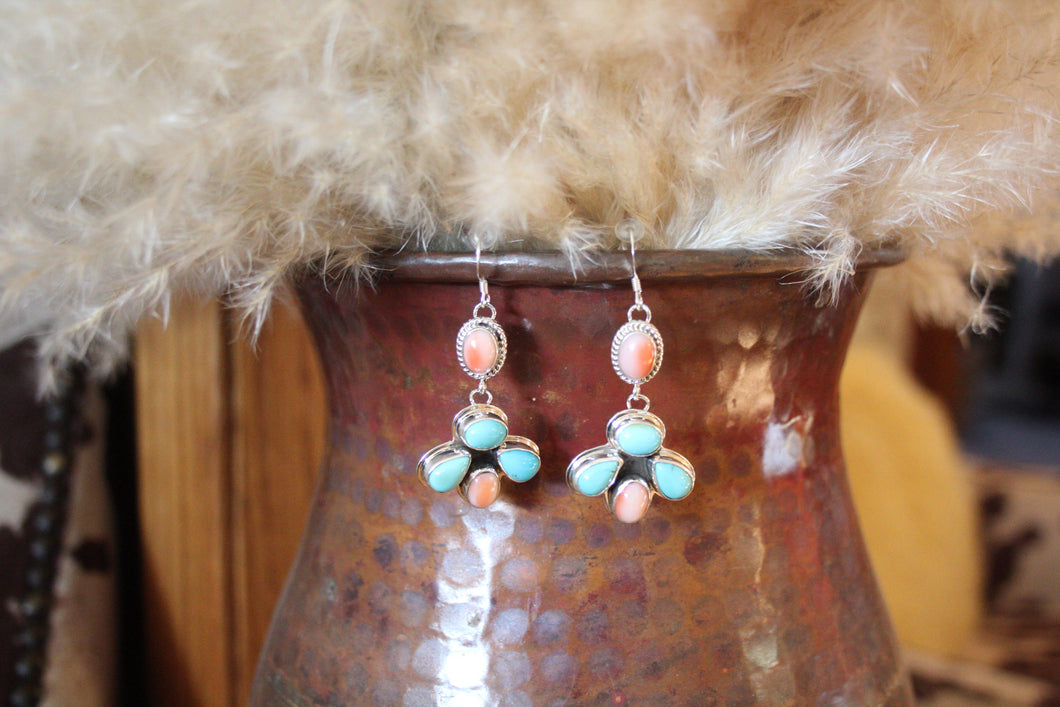 Pink Conch & Turquoise Earrings