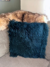 Load image into Gallery viewer, Teal Mongolian Lamb Pillows 20&quot;
