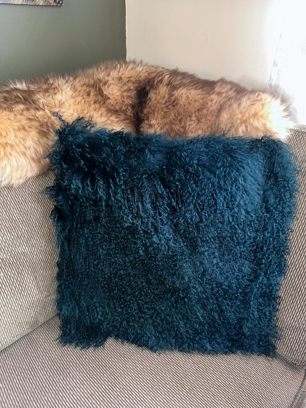 Teal Mongolian Lamb Pillows 20