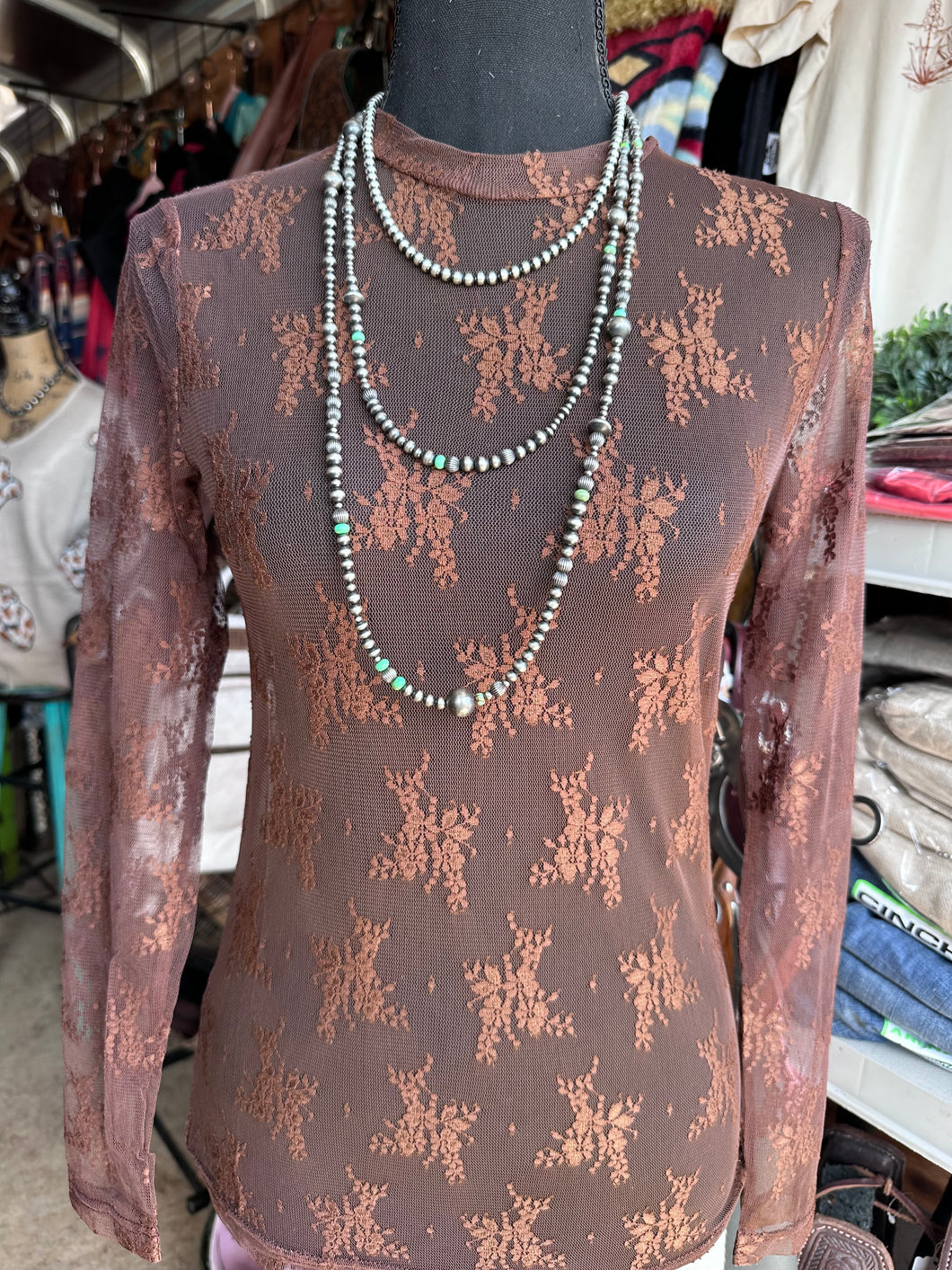 Brown lace layering top