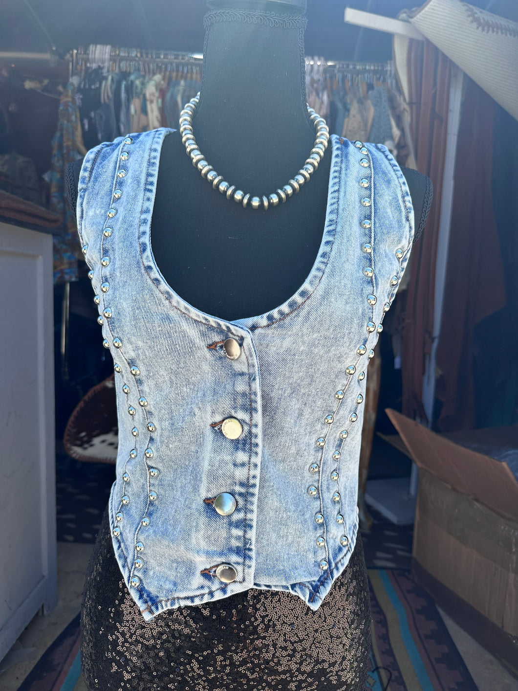 Lightwash Denim Studded Vest