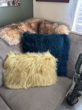 Load image into Gallery viewer, Teal Mongolian Lamb Pillows 20&quot;
