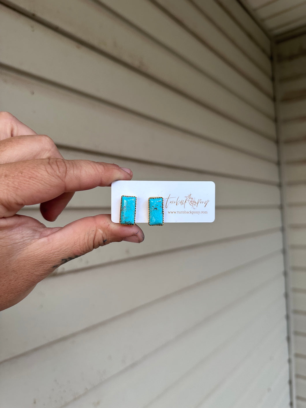 Gold Turquoise Bar Post Earrings