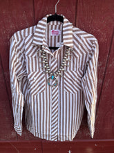 Load image into Gallery viewer, Brown Stripe Pearl Snap
