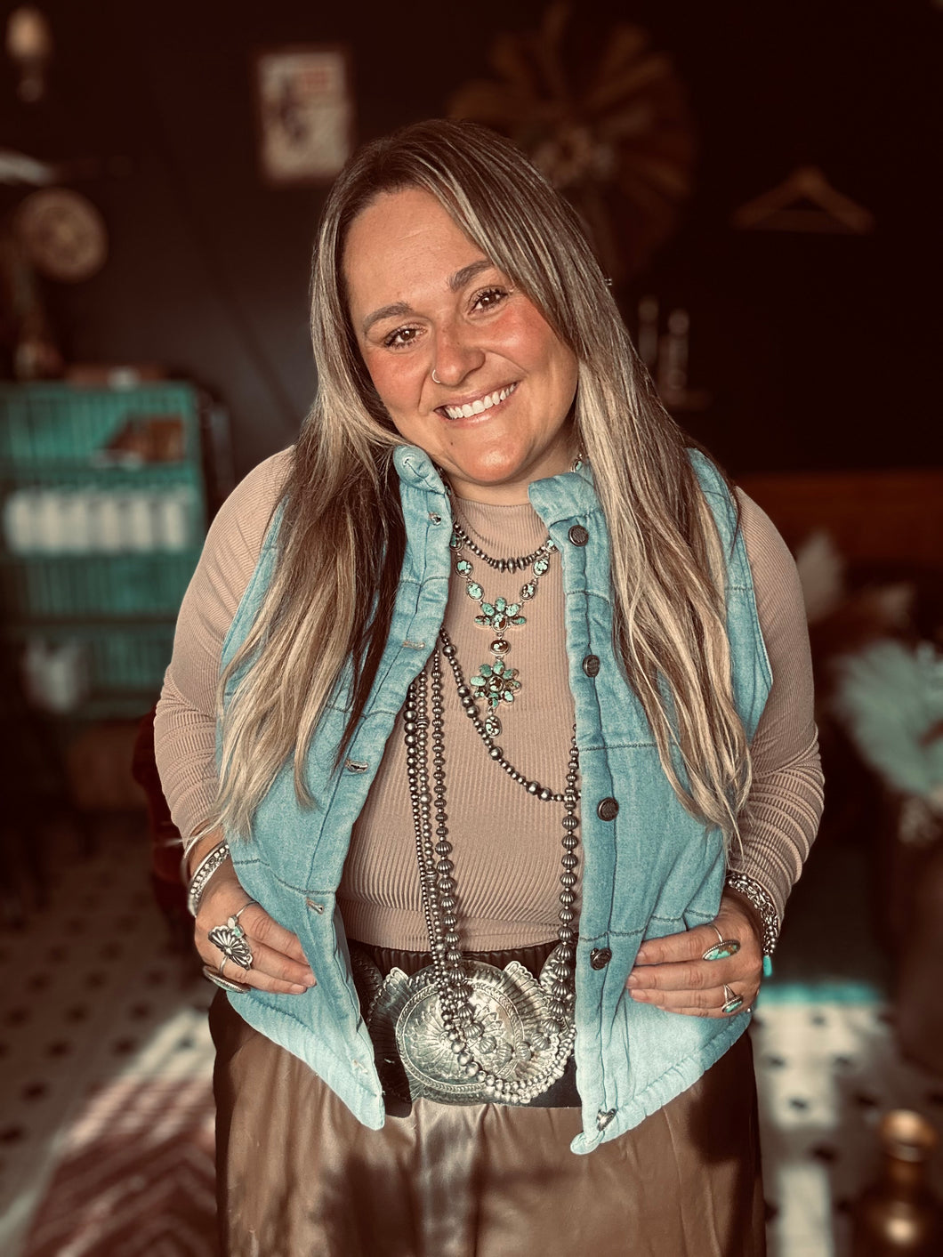 Denim Cropped Puffer Vest