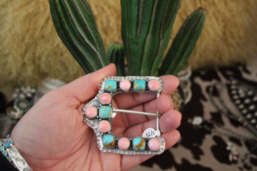 Turquoise & Pink Conch Buckle