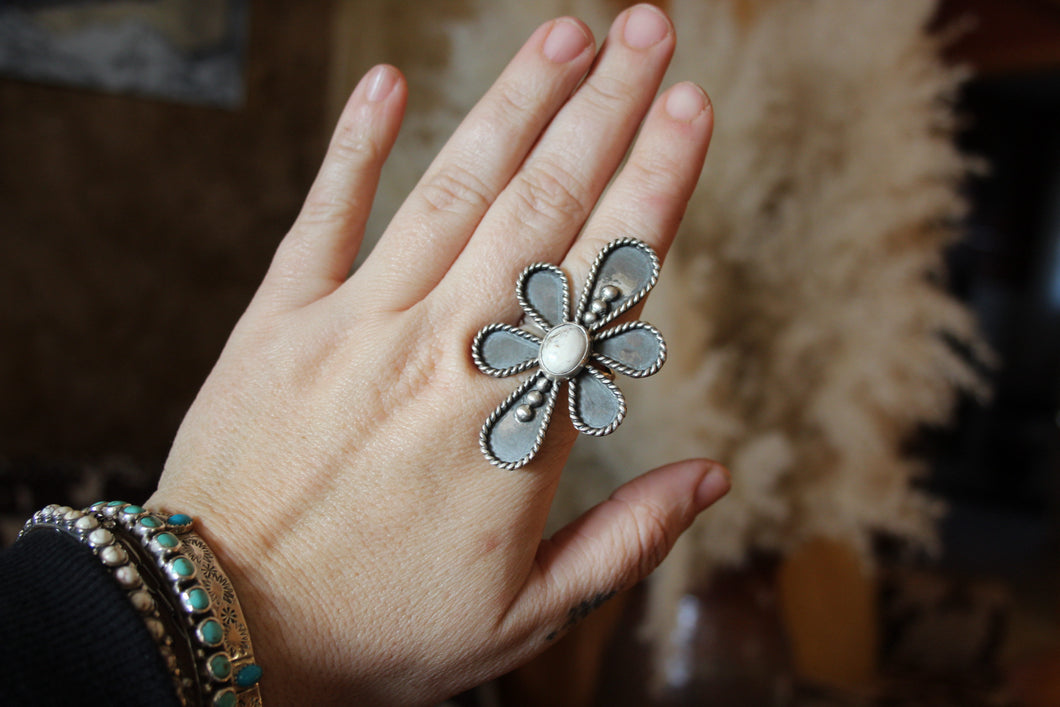 White Buffalo Flower Ring