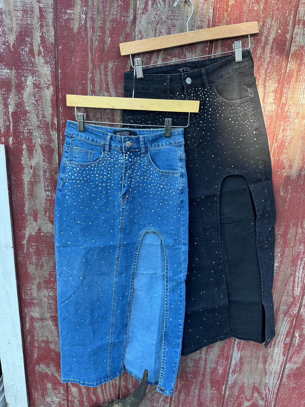 Denim Slit Maxi Skirts