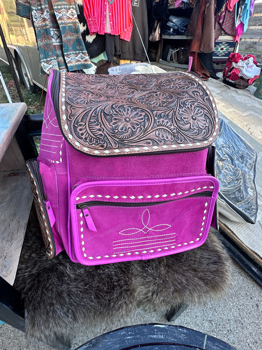 Pink Suede Backpack/Diaper Bag
