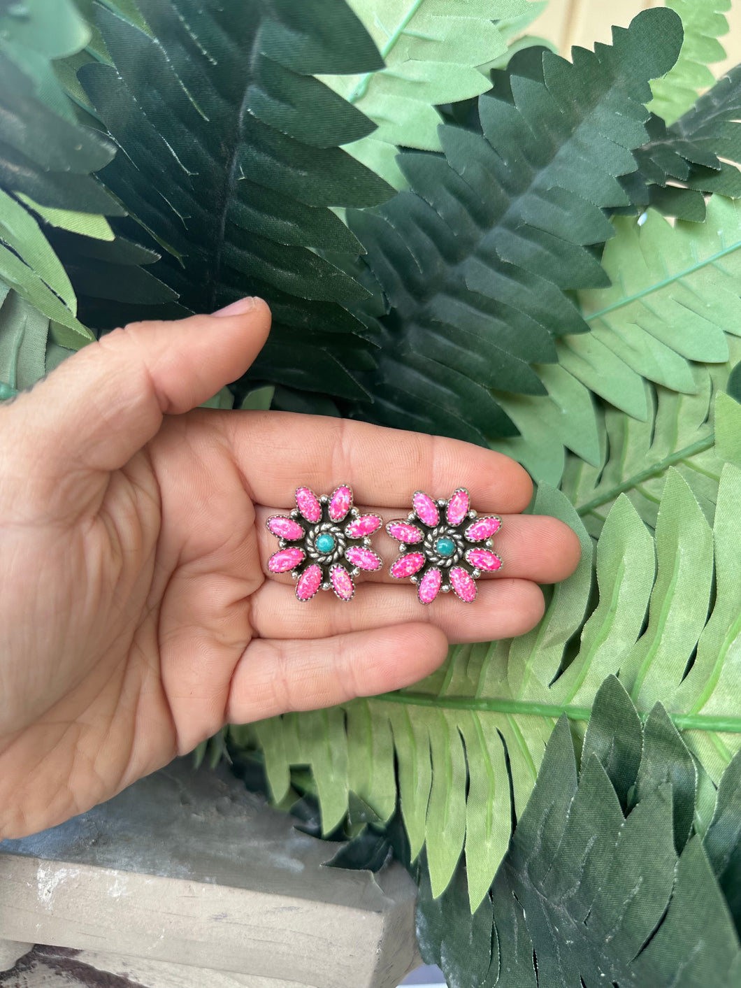 Hot Pink Opal & Turquoise Earrings