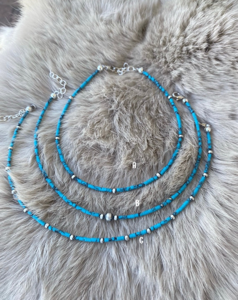 Afghan turquoise/Navajo Pearl anklets