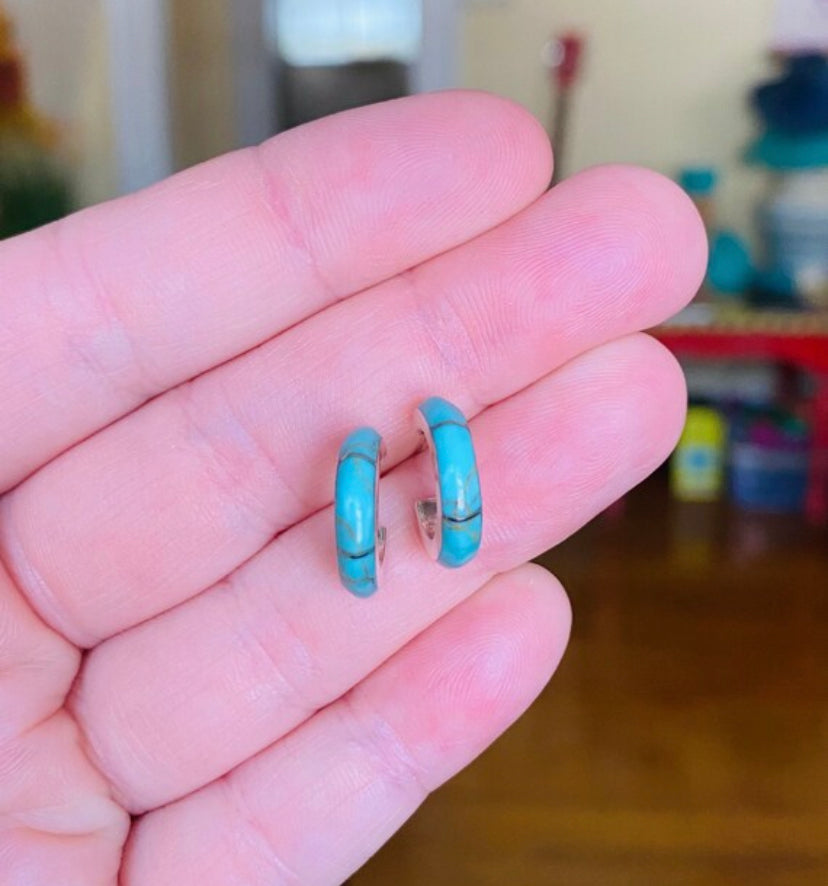 Tiny Turquoise Hoop Earrings