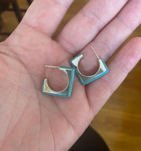 Load image into Gallery viewer, Square Turquoise Hoop Earrings
